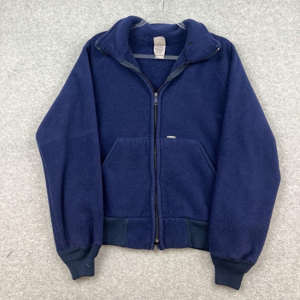 Vintage 80's 90's Carhartt Fleece Union Made Zip Up Jacket Navy Blue Size Large